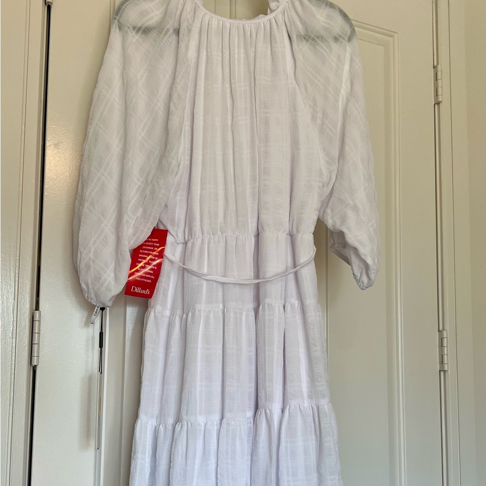 Calvin Klein White Ruffled Tiered Sundress